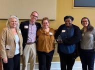 Honors Program team members pose for a photo with Vice Provost Steven Girardot and EECC Chair Kristi Hesse.